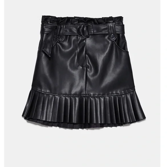 ZARA Pleated Faux Leather Pleated Mini Skirt - Picture 14 of 16